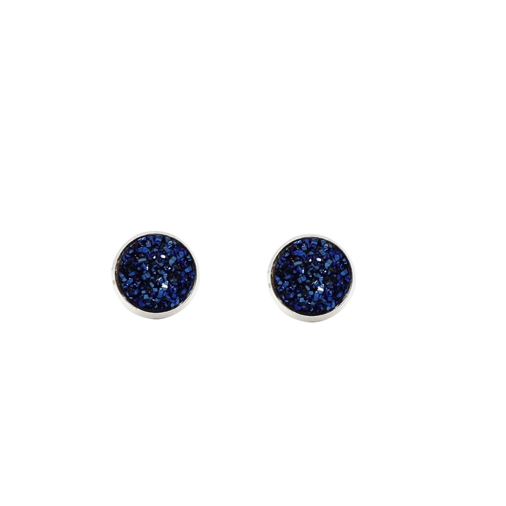 Blue Mineral Crystal Stud Earrings